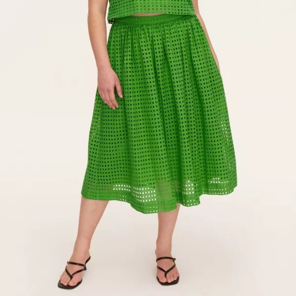 Kate Spade New York x Target eyelet Volume Midi Skirt Sz XS Green NWT SKIRT ONLY